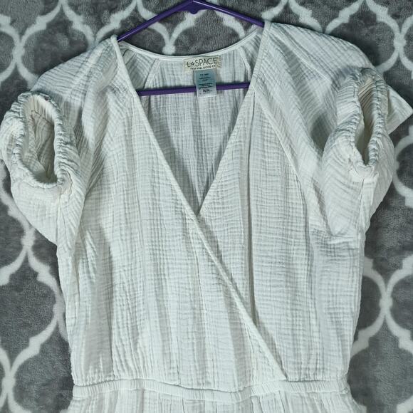 L Space Jumpsuit Womens Medium Gauze Puff Sleeve Pockets Boho Romper - Picture 11 of 14